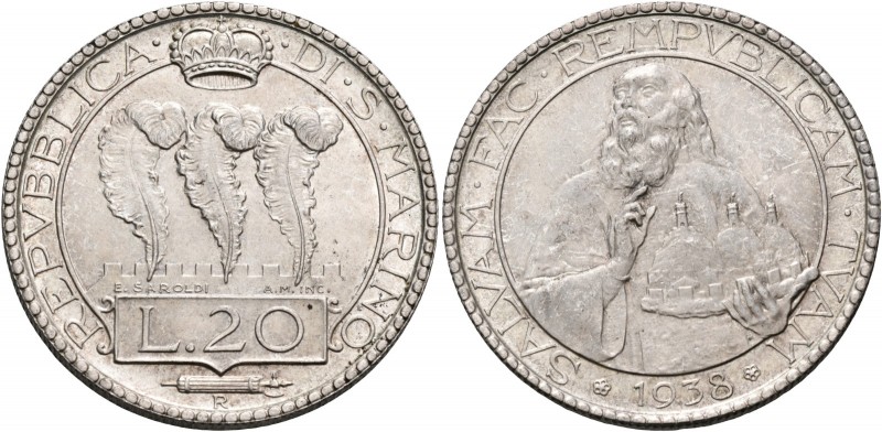 San Marino. Repubblica. I periodo, 1864-1938. 

Da 20 lire 1938. Pagani 348.
...