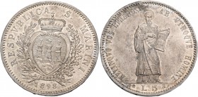 San Marino. Repubblica. I periodo, 1864-1938. 

Da 5 lire 1898. Pagani 357.
Fdc