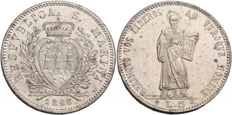 San Marino. Repubblica. I periodo, 1864-1938. 

Da 5 lire 1898. Pagani 357.
q...