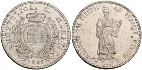 San Marino. Repubblica. I periodo, 1864-1938. 

Da 5 lire 1898. Pagani 357.
q.Fdc