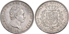 Savoia. Carlo Felice, 1821-1831. 

Da 5 lire 1828 Torino. Pagani 75. MIR 1035m.
Segnetti al dr., altrimenti Spl