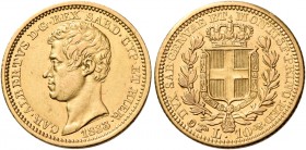 Savoia. Carlo Alberto, 1831-1849. 

Da 10 lire 1833 (secondo 3 su 3) Torino. Pagani 212. MIR 1046b.
Molto raro. Spl