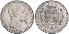 Savoia. Vittorio Emanuele II re di Sardegna, 1849-1861. 

Da 5 lire 1850 Torino. Pagani371. MIR 1057b.
Rara. Bella patina di medagliere, q.Spl