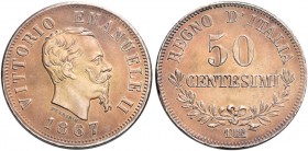 Savoia. Vittorio Emanuele II re d’Italia, 1861-1878. 

Da 50 centesimi 1867 Torino. Valore. Pagani 533. MIR 1088g.
Molto rara. Incantevole patina i...