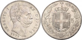 Savoia. Umberto I re d’Italia, 1878-1900. 

Da 5 lire 1879. Pagani 590. MIR 1100a.
Spl / q.Fdc