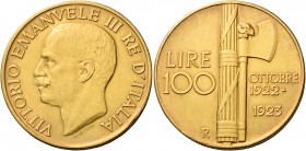 Savoia. Vittorio Emanuele III re d’Italia, 1900-1946.

Da 100 lire 1923. Pagani 644. MIR 1116a.
Possibili tracce di montatura, altrimenti Spl