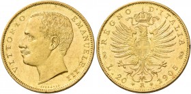 Savoia. Vittorio Emanuele III re d’Italia, 1900-1946. 

Da 20 lire 1905. Pagani 664. MIR 1125d.
Segnetti da contatto, altrimenti q.Fdc