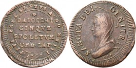 Spoleto. Pio VI (Giovanni Angelo Braschi), 1775-1799. 

Madonnina da 5 baiocchi anno XXIII/1797, CU 11,48 g. stella / BAIOC / CINQVE / SPOLETVM / VM...