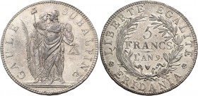 Torino. Repubblica Subalpina, 1800-1802. 

Da 5 franchi anno IX (1800). Pagani 5.
Rara. q.Fdc