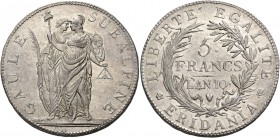 Torino. Repubblica Subalpina, 1800-1802. 

Da 5 franchi anno X (1801). Pagani 6.
q.Fdc