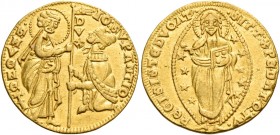 Giovanni Soranzo, 1312-1328. 

Ducato, AV 3,52 g. •IO:SVP’ANTIO• – •S•M•VENETI S. Marco nimbato, stante a s., porge il vessillo al doge genuflesso; ...
