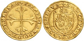 Pietro Lando, 1539-1545. 

Scudo, AV 3,38 g. + PETRVS LANDO DVX VENETIAR Croce ornata e fiorata. Rv. + SANCTVS MARCVS VENETVS Leone in soldo, entro ...