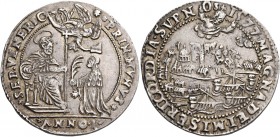 Sebastiano Venier, 1577-1578. 

Osella anno I/1577, AR 9,70 g. SEB VENERIO – PRIN MVNVS S. Marco seduto in trono a s., porge il vessillo al doge gen...