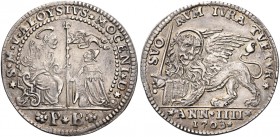 Alvise II Mocenigo, 1700-1709. 

Osella anno IV/1703, AR 9,71 g. S M V ALOYSIVS MOCENI D S. Marco seduto in trono a s., porge il vessillo al doge ge...