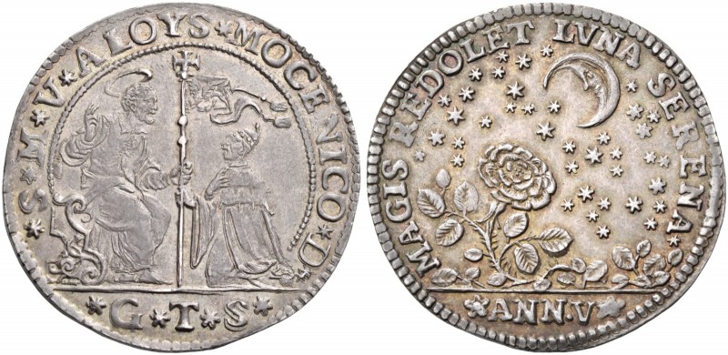 Alvise II Mocenigo, 1700-1709. 

Osella anno V (1704), AR 9,76 g. S M V ALOYSI...