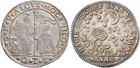 Alvise II Mocenigo, 1700-1709. 

Osella anno V (1704), AR 9,76 g. S M V ALOYSIVS MOCENI D S. Marco seduto in trono a s., porge il vessillo al doge g...