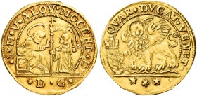 Alvise IV Mocenigo, 1763-1788. 

Quarto di ducato da 2 zecchini, AV 6,91 g. S M V ALOY MOCENI D S. Marco nimbato, seduto a s. e benedicente, consegn...