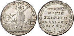 Ludovico Manin, 1789-1797. 

Osella anno V/1793, AR 9,86 g. NEC NUPER DEFECI La Beata Vergine, con aureola di sette stelle, stante di fronte su una ...