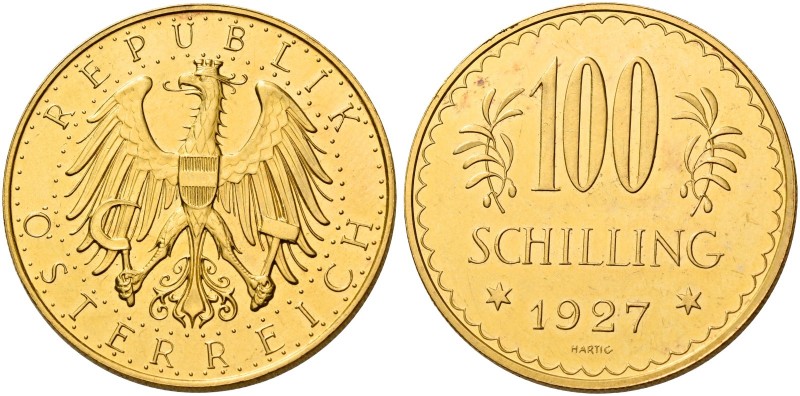 Monete d’oro europee. Austria. Repubblica, dal 1918. 

Da 100 scellini 1927 Vi...