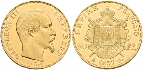 Monete d’oro europee. Francia. Secondo Impero. Napoleone III, 1852-1870. 

Da 50 franchi 1857 Parigi, AV 16,10 g. Friedberg 571. Gadoury 1111.
Fdc...