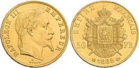 Monete d’oro europee. Francia. Secondo Impero. Napoleone III, 1852-1870. 

Da 50 franchi 1862 Strasburgo, AV 16,12 g. Friedberg 581. Gadoury 1212.
...