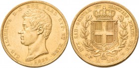 Monete d’oro europee. Italia. Carlo Alberto re di Sardegna, 1831-1849. 

Da 100 lire 1835 Torino, AV 32,23 g. Friedberg 1138. Pagani 140. MIR 1043g....