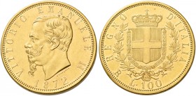 Monete d’oro europee. Italia. Vittorio Emanuele II re d’Italia, 1861-1878. 

Da 100 lire 1872 Roma, AV 32,26 g. Friedberg 9. Pagani 452. MIR 1076b....