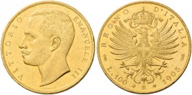 Monete d’oro europee. Italia. Vittorio Emanuele III re d’Italia, 1900-1946. 

Da 100 lire 1905 Roma, AV 32,23 g. Friedberg 22. Pagani 369. MIR 1106a...