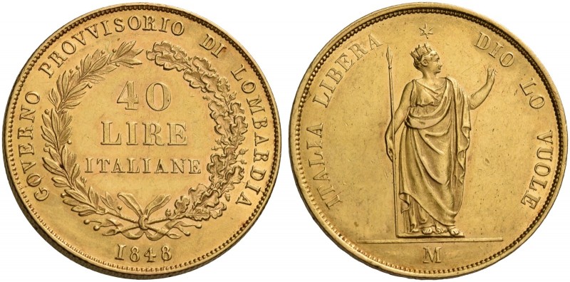 Monete d’oro europee. Italia. Lombardia. Governo provvisorio, 1848. 

Da 40 li...