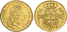 Monete d’oro europee. Portogallo. Regno. Joao V, 1707-1750. 

Peça 4 escudos 1741 Lisbona, AV 14,32 g. Friedberg 86.
Rara. q.Fdc