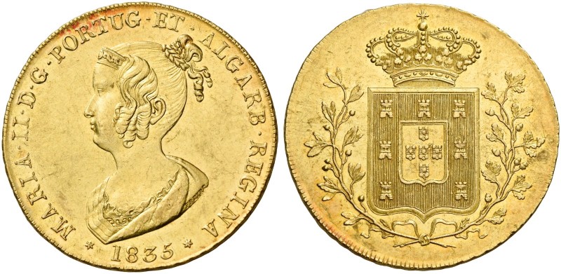 Monete d’oro europee. Portogallo. Doña Maria II, 1834-1853. 

Peça 7500 reis o...