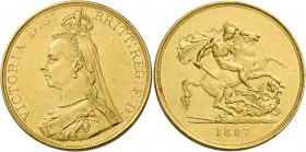 Monete d’oro europee. Regno Unito. Vittoria d'Hannover, 1837-1901. 

Da 5 sovrane 1887 Londra, AV gr. 39,91. Friedberg 390. Seaby 3864.
Migliore di...