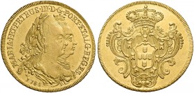 Monete d’oro dei paesi dell’Oltreoceano. Regno del Portogallo. Monetazione per il Brasile. Doña Maria I e Dom Pedro III, 1777-1786. 

Peça 6400 reis...