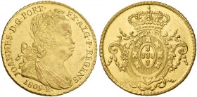 Monete d’oro dei paesi dell’Oltreoceano. Regno del Portogallo. Monetazione per il Brasile. Joao VI principe reggente, 1799-1816. 

Peça 6400 reis 18...