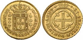 Monete d’oro dei paesi dell’Oltreoceano. Regno del Portogallo. Monetazione per il Brasile. Joao VI principe reggente, 1799-1816. 

4000 reis 1809 Ba...