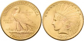 Monete d’oro dei paesi dell’Oltreoceano. Stati Uniti d’America. 

Da 10 dollari Indiano 1912 Philadelphia, AV 16,17 g. Friedberg 159.
Fdc