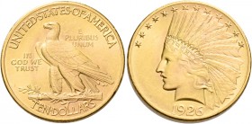 Monete d’oro dei paesi dell’Oltreoceano. Stati Uniti d’America. 

Da 10 dollari Indiano 1926 San Francisco, AV 16,17 g. Friedberg 159.
Fdc