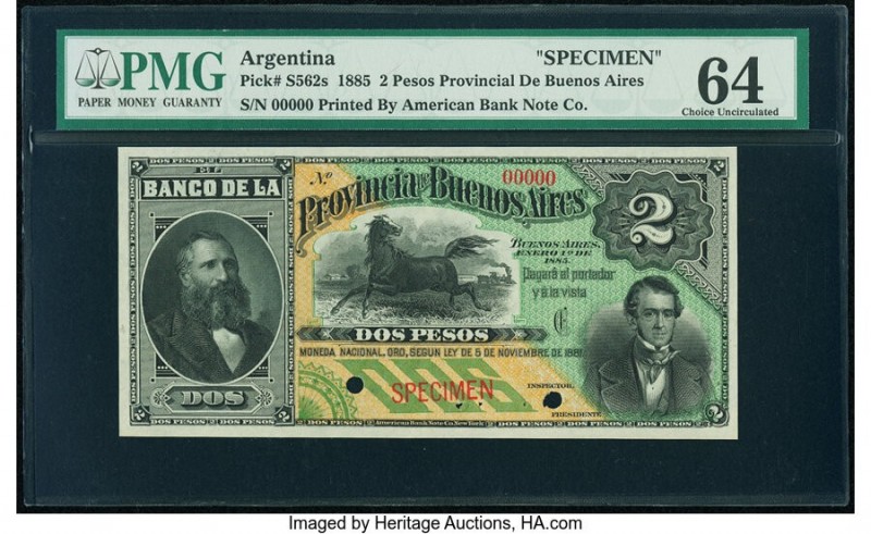 Argentina Provincia de Buenos Ayres 2 Pesos 5.11.1885 Pick S562s Specimen PMG Ch...