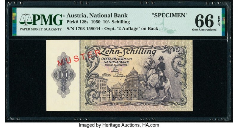 Austria Austrian National Bank 10 Schilling 2.1.1950 Pick 128s Specimen PMG Gem ...