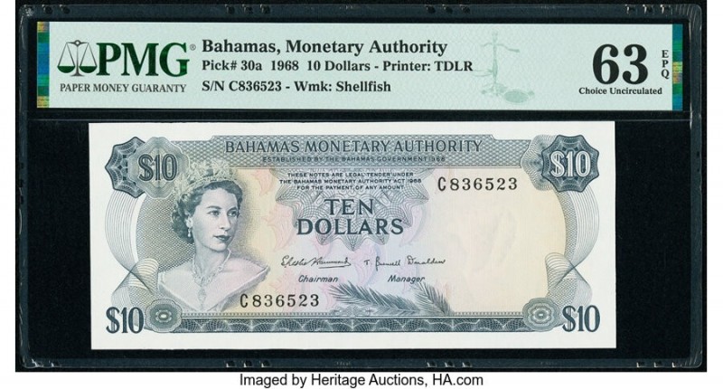 Bahamas Monetary Authority 10 Dollars 1968 Pick 30a PMG Choice Uncirculated 63 E...