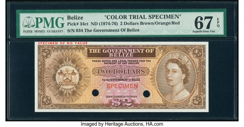Belize Government of Belize 2 Dollars ND (1974-76) Pick 34cts Color Trial Specim...