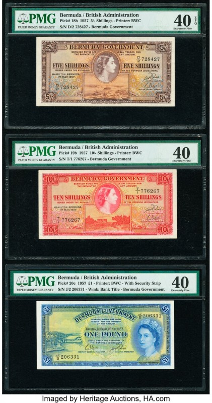 Bermuda Bermuda Government 5; 10 Shillings; 1 Pound 1957 Pick 18b; 19b; 20c Thre...