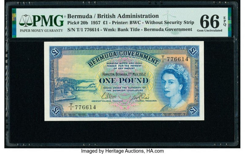 Bermuda Bermuda Government 1 Pound 1.5.1957 Pick 20b PMG Gem Uncirculated 66 EPQ...