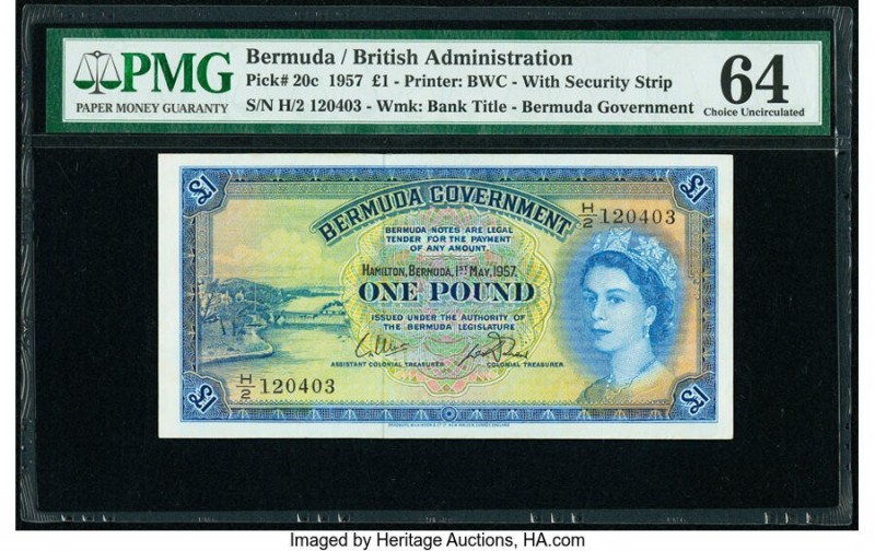 Bermuda Bermuda Government 1 Pound 1.5.1957 Pick 20c PMG Choice Uncirculated 64....