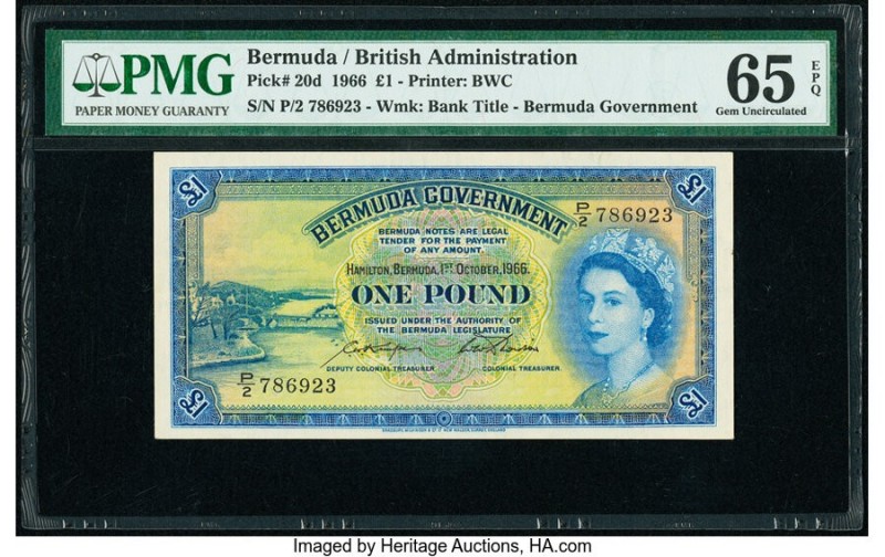 Bermuda Bermuda Government 1 Pound 1.10.1966 Pick 20d PMG Gem Uncirculated 65 EP...