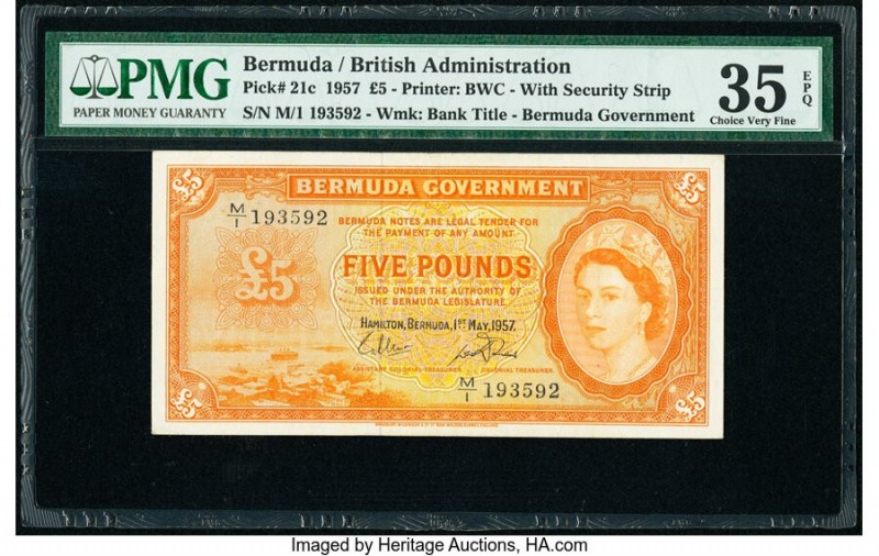 Bermuda Bermuda Government 5 Pounds 1.5.1957 Pick 21c PMG Choice Very Fine 35 EP...