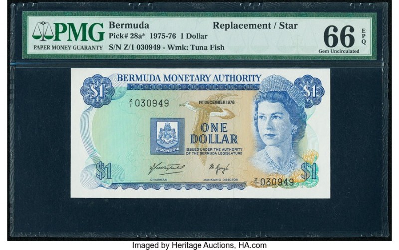 Bermuda Monetary Authority 1 Dollar 1.12.1976 Pick 28a* Replacement PMG Gem Unci...