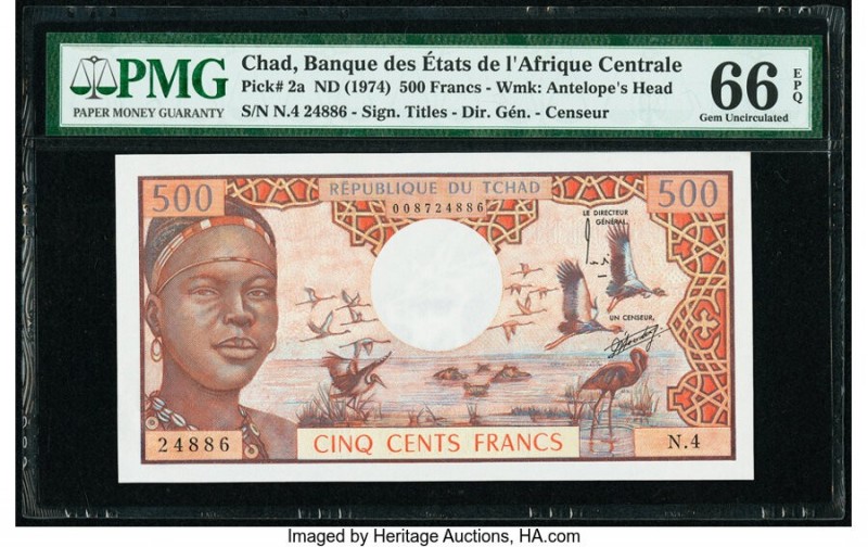 Chad Banque Des Etats De L'Afrique Centrale 500 Francs ND (1974) Pick 2a PMG Gem...