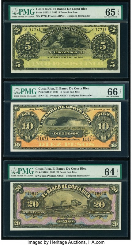 Costa Rica Banco de Costa Rica 5; 10; 20 Pesos 1899 Pick S163r1; S164r; S165r Th...