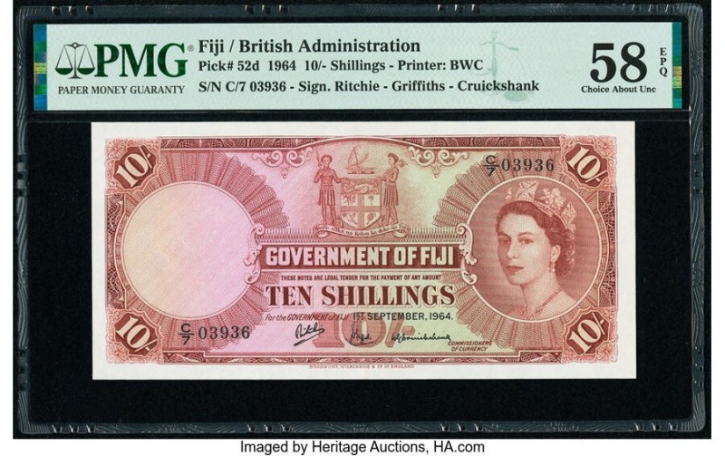 Fiji Government of Fiji 10 Shillings 1.9.1964 Pick 52d PMG Choice About Unc 58 E...